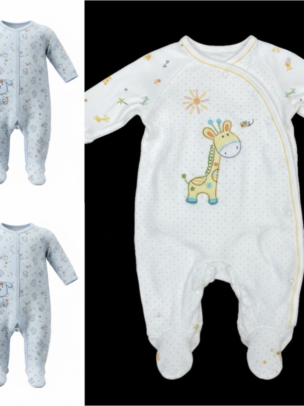 First Moments Baby Pajamas Bundle 0-3M Footed Sleeper Rompers Snap Front 4pc